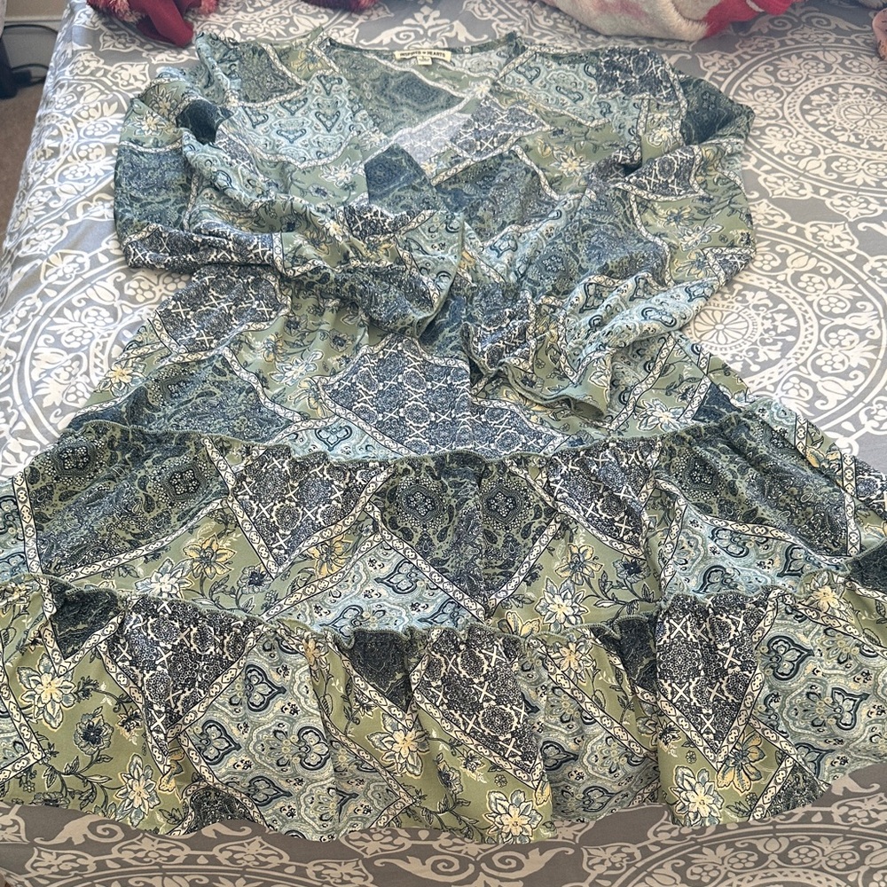 Olive and Navy Patterned dress